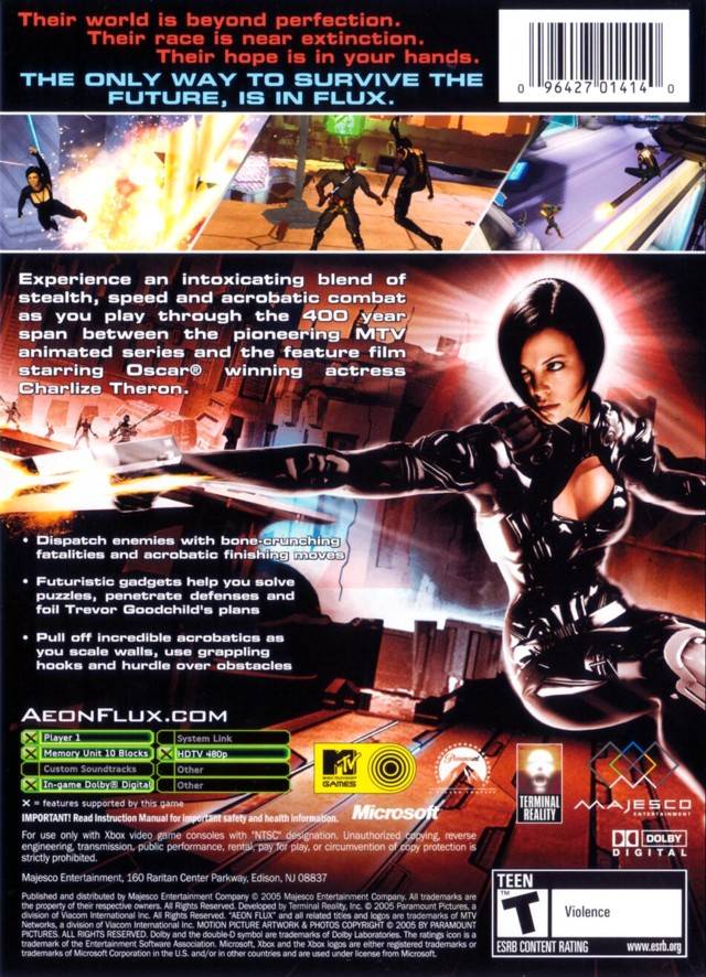 Back boxart of the game Aeon Flux (United States) on Microsoft Xbox