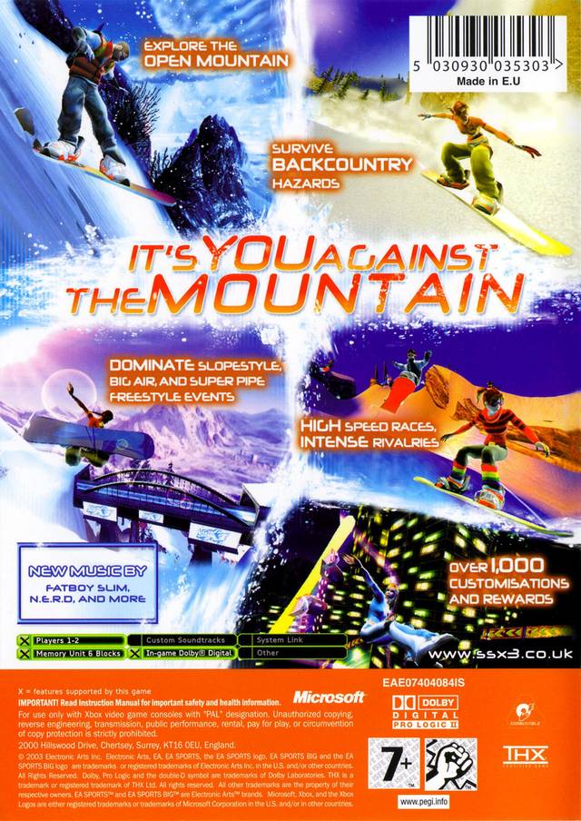 Back boxart of the game SSX 3 (Europe) on Microsoft Xbox