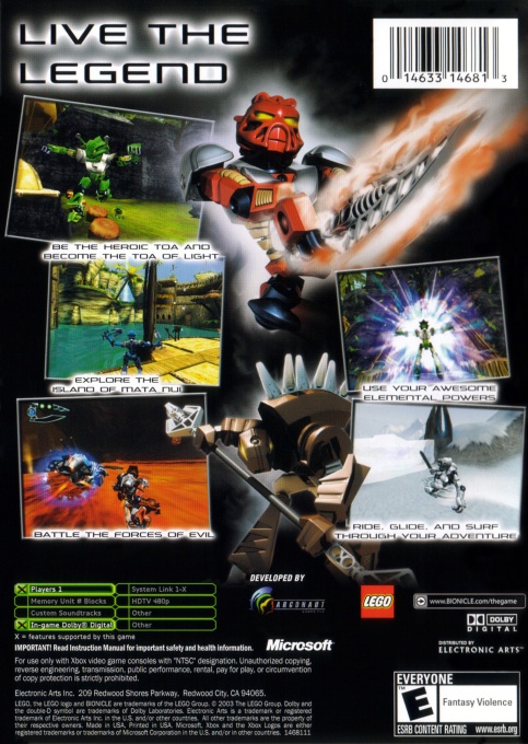 Back boxart of the game Bionicle (United States) on Microsoft Xbox