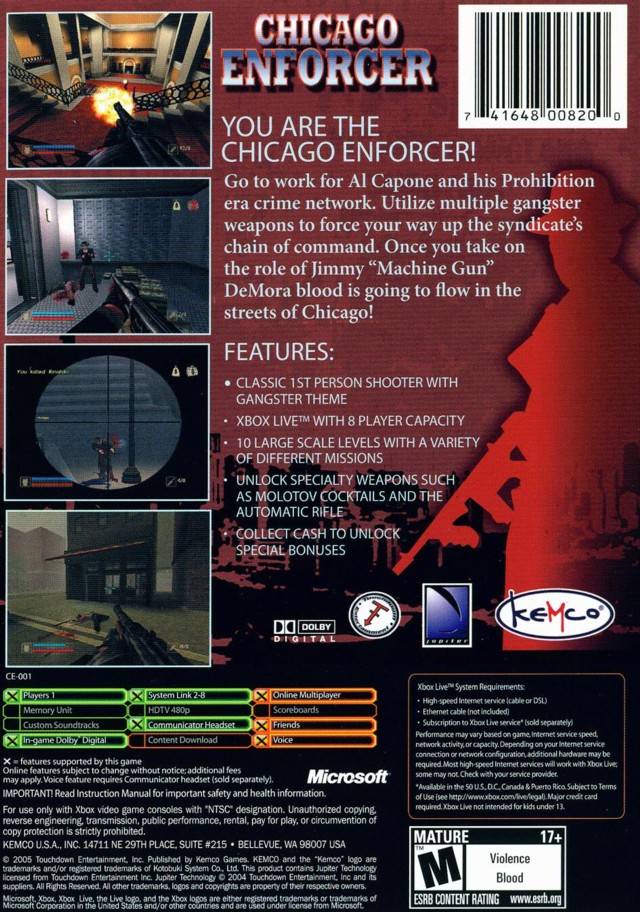 Back boxart of the game Chicago Enforcer (United States) on Microsoft Xbox