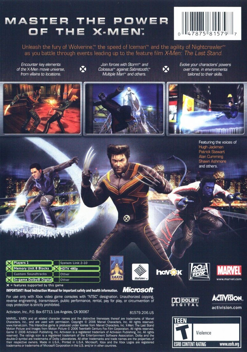 Back boxart of the game X-Men - The Official Game (United States) on Microsoft Xbox