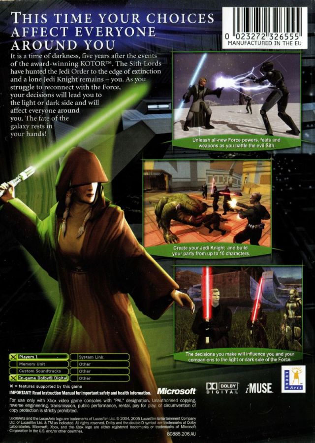 Back boxart of the game Star Wars - Knights of the Old Republic II - The Sith Lords (Australia) on Microsoft Xbox