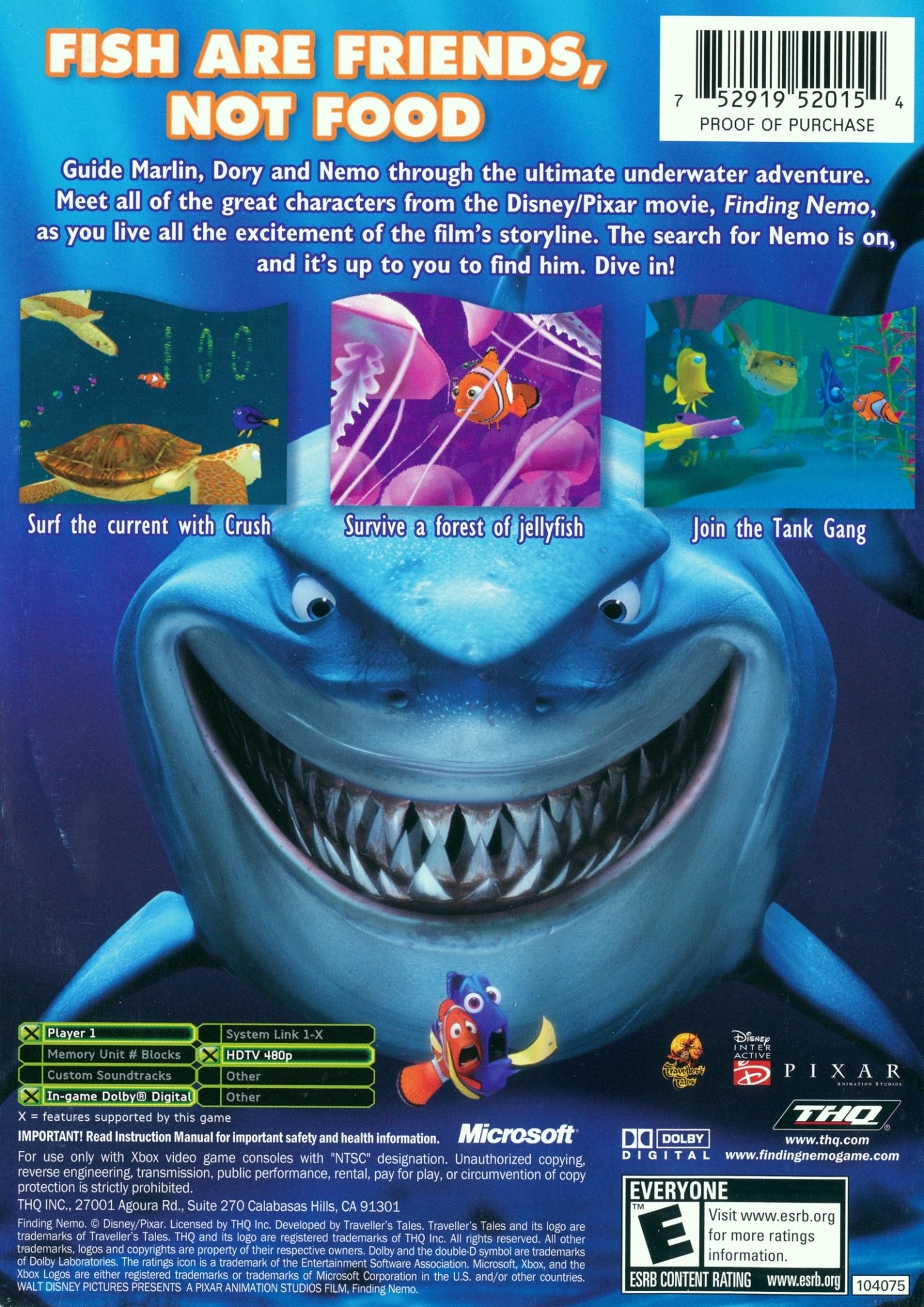 Back boxart of the game Finding Nemo (United States) on Microsoft Xbox