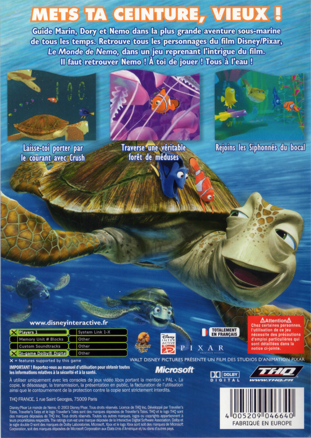 Back boxart of the game Monde de Nemo, Le (Europe) on Microsoft Xbox
