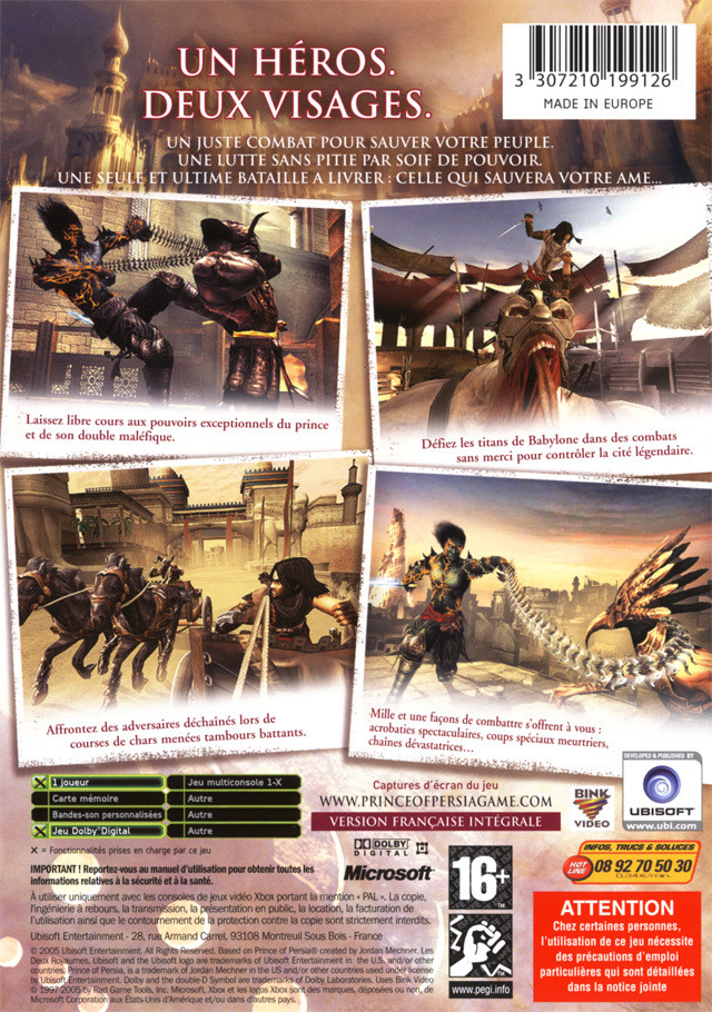 Back boxart of the game Prince of Persia - Les Deux Royaumes (France) on Microsoft Xbox