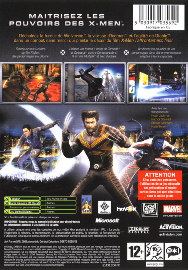 Back boxart of the game X-Men - Le Jeu Officiel (France) on Microsoft Xbox