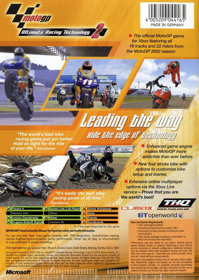 Back boxart of the game MotoGP - Ultimate Racing Technology 2 (Europe) on Microsoft Xbox
