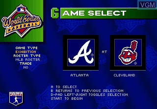 Menu screen of the game World Series Baseball Starring Deion Sanders on Sega 32X