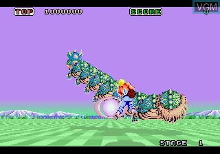 In-game screen of the game Space Harrier on Sega 32X