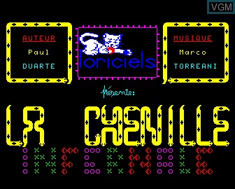 Title screen of the game Chenille Infernale, La on Matra-hachette / Tandy Alice (MC-10)