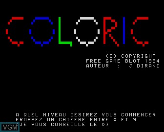 Title screen of the game Coloric on Matra-hachette / Tandy Alice (MC-10)