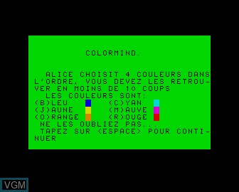 Title screen of the game Color-Mind on Matra-hachette / Tandy Alice (MC-10)
