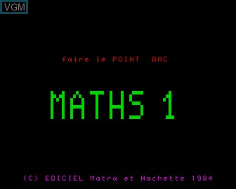 Title screen of the game Faire le Point Bac - Maths 1 on Matra-hachette / Tandy Alice (MC-10)