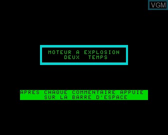 Title screen of the game Moteur a Explosion, Le on Matra-hachette / Tandy Alice (MC-10)