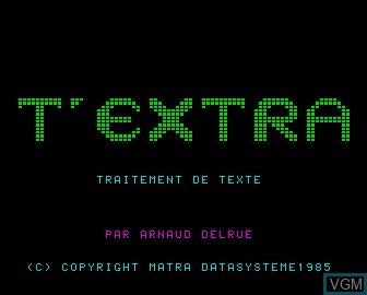 Title screen of the game T'Extra - Traitement de Texte on Matra-hachette / Tandy Alice (MC-10)