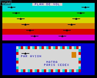 Title screen of the game Plan de Vol on Matra-hachette / Tandy Alice (MC-10)