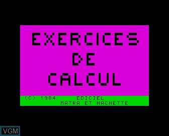 Title screen of the game Exercices de Calcul on Matra-hachette / Tandy Alice (MC-10)
