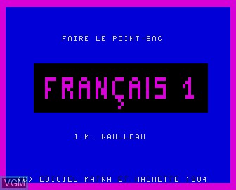 Title screen of the game Faire le Point Bac - Francais 1 on Matra-hachette / Tandy Alice (MC-10)