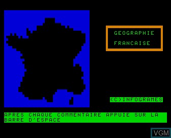 Title screen of the game Geographie Fran on Matra-hachette / Tandy Alice (MC-10)