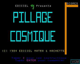 Title screen of the game Pillage Cosmique on Matra-hachette / Tandy Alice (MC-10)