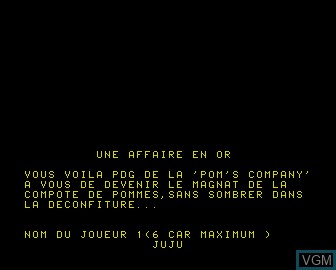 Menu screen of the game Affaire en Or, Une on Matra-hachette / Tandy Alice (MC-10)
