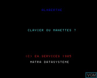 Menu screen of the game Al'Berthe on Matra-hachette / Tandy Alice (MC-10)