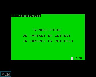 Menu screen of the game Cartable d'Alice, Le on Matra-hachette / Tandy Alice (MC-10)