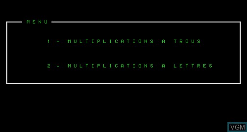 Menu screen of the game Multiplications Casse-Tete on Matra-hachette / Tandy Alice (MC-10)