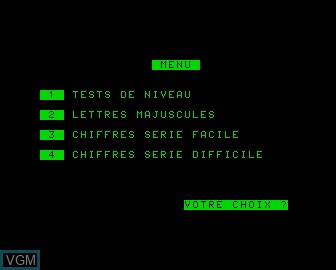 Menu screen of the game Lire Vite et Bien on Matra-hachette / Tandy Alice (MC-10)