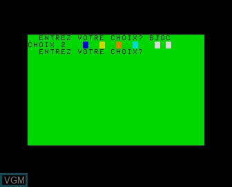 In-game screen of the game Color-Mind on Matra-hachette / Tandy Alice (MC-10)