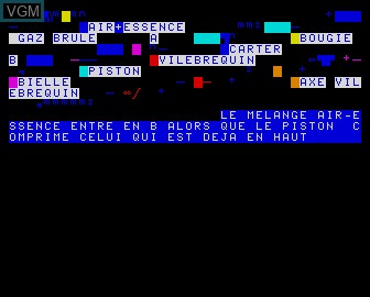In-game screen of the game Moteur a Explosion, Le on Matra-hachette / Tandy Alice (MC-10)
