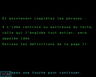 In-game screen of the game Faire le Point Bac - Francais 1 on Matra-hachette / Tandy Alice (MC-10)