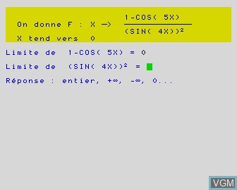In-game screen of the game Faire le Point Bac - Maths 1 on Matra-hachette / Tandy Alice (MC-10)
