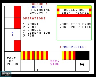 In-game screen of the game Monopolic on Matra-hachette / Tandy Alice (MC-10)