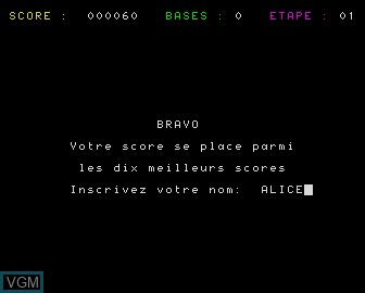 In-game screen of the game Pillage Cosmique on Matra-hachette / Tandy Alice (MC-10)
