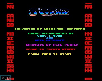 Title screen of the game 5th Gear on Commodore Amiga