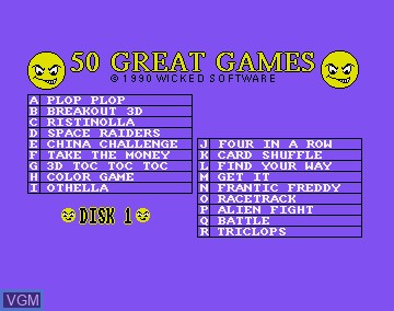 Title screen of the game 50 Great Games on Commodore Amiga