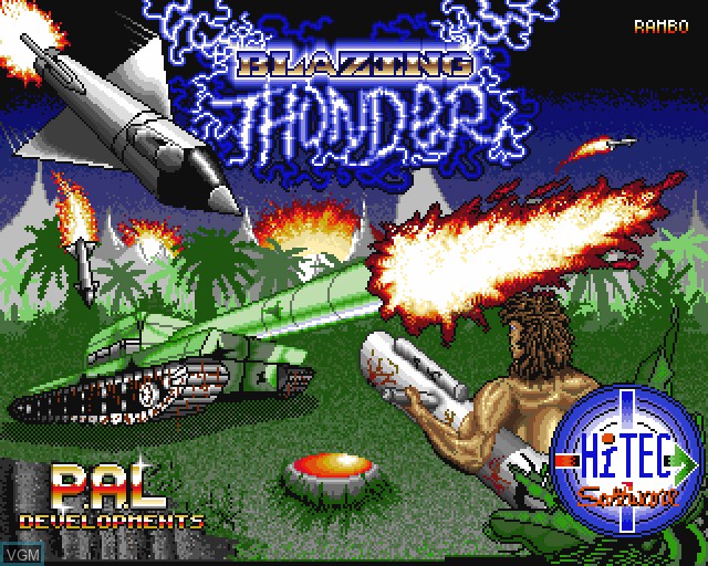 Title screen of the game Blazing Thunder on Commodore Amiga