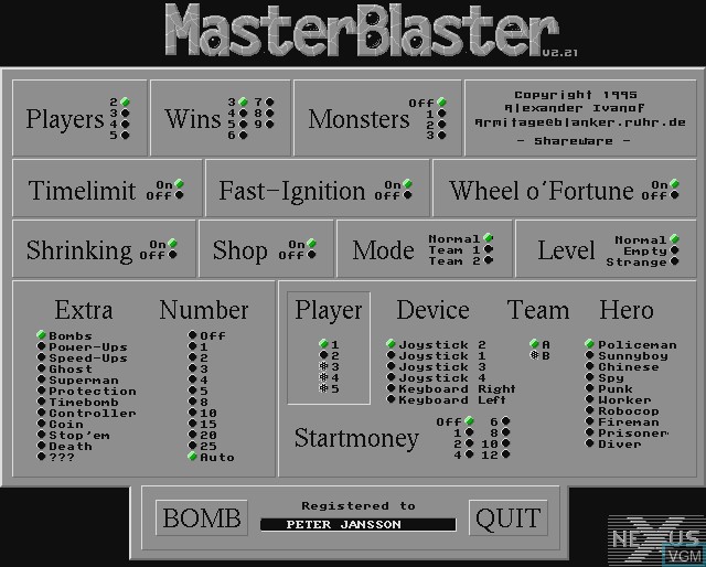 Title screen of the game Master Blaster on Commodore Amiga