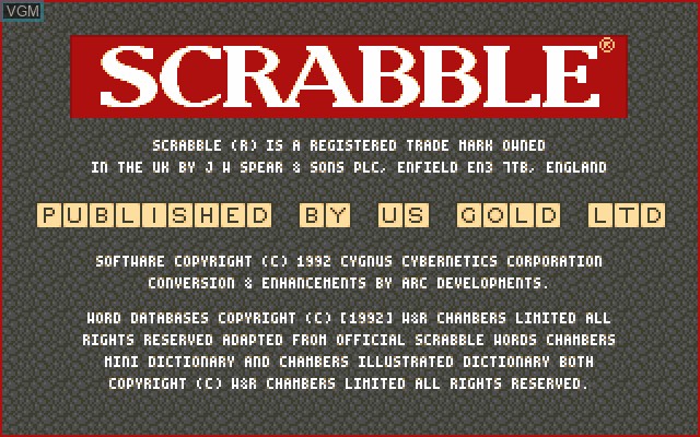 Title screen of the game Scrabble on Commodore Amiga
