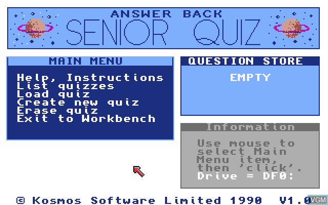Title screen of the game Answer Back - Senior Quiz on Commodore Amiga