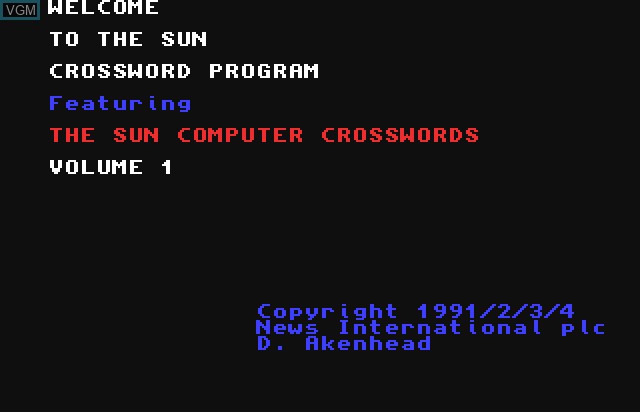 Title screen of the game Sun Crosswords, The - Vol on Commodore Amiga