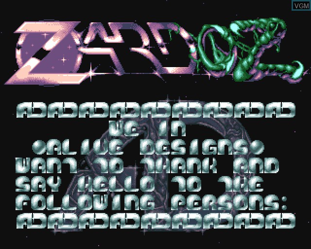 Title screen of the game Zardoz on Commodore Amiga