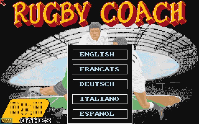 Title screen of the game Rugby Coach on Commodore Amiga