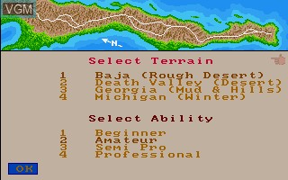 Menu screen of the game 4x4 Off-Road Racing on Commodore Amiga