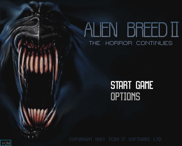 Menu screen of the game Alien Breed 2 on Commodore Amiga