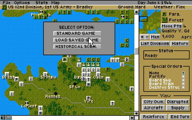Menu screen of the game D-Day The Beginning of the End on Commodore Amiga