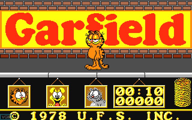 Menu screen of the game Garfield - Big Fat Hairy Deal on Commodore Amiga