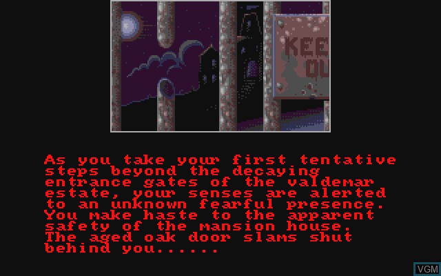 Menu screen of the game Horror Zombies From The Crypt on Commodore Amiga