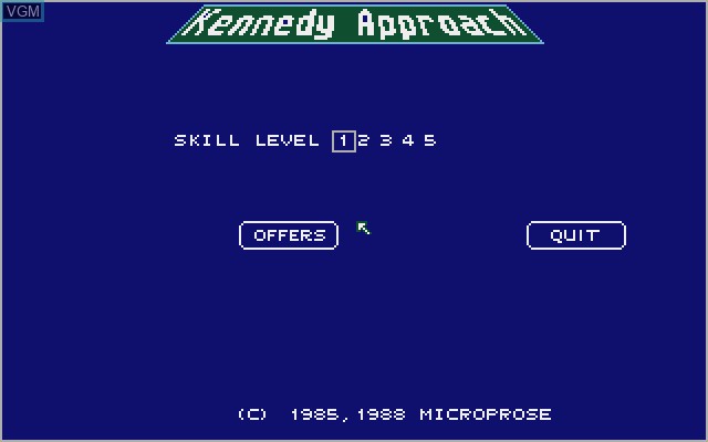 Menu screen of the game Kennedy Approach on Commodore Amiga